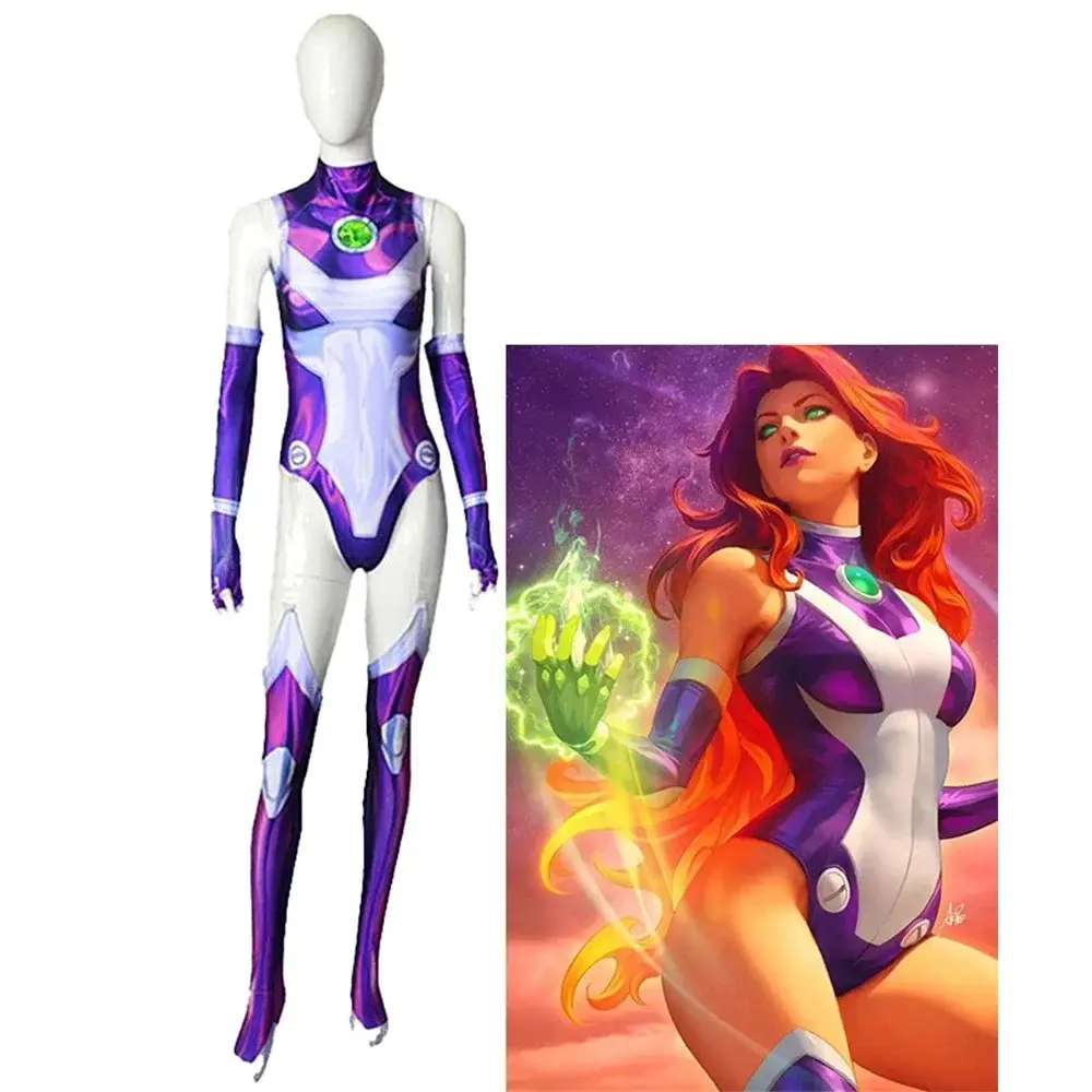 Starfire Superhero Jumpsuit Zentai Bodysuit Halloween Anime Cosplay Costume Sexy Women Carnival Party Outfits