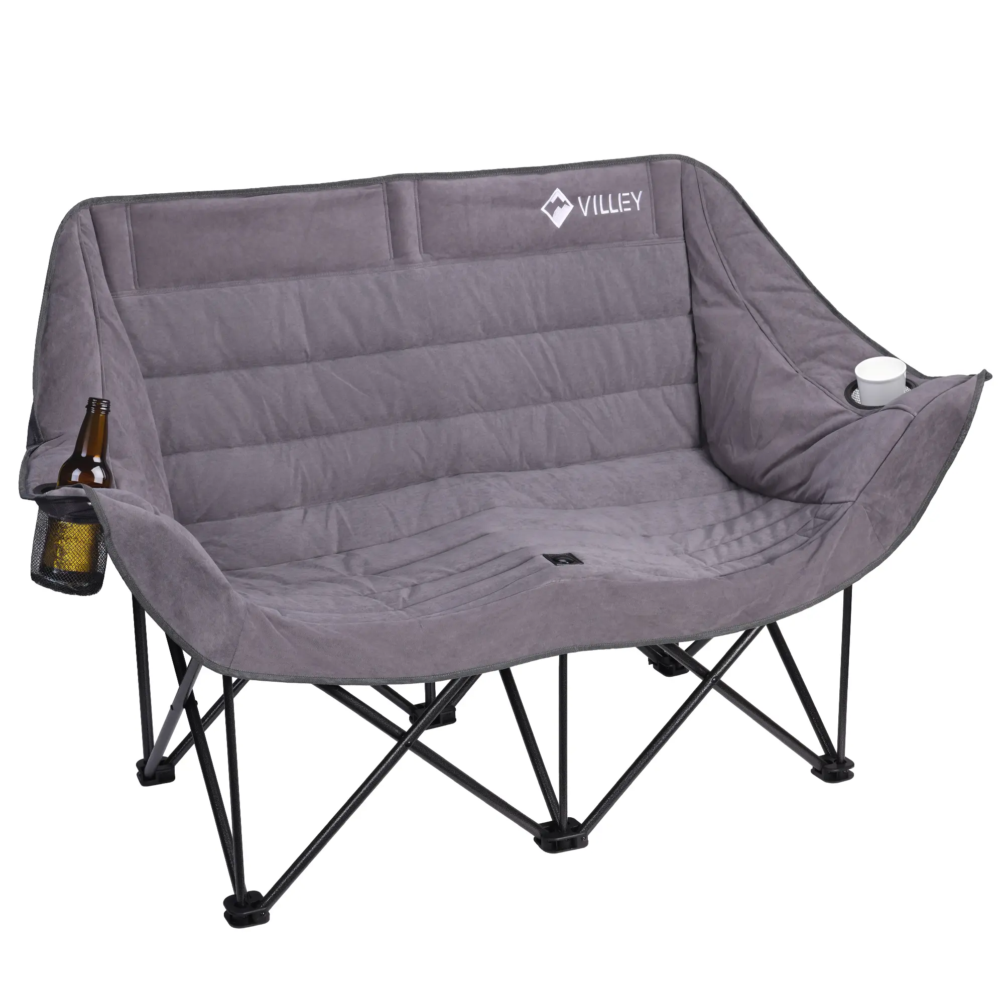 #summersale VILLEY Oversized Double Camping Chair for Adults, Heavy-Duty Folding Loveseat Camp Chair with Cup Holders, 2 Person Outdoor Chair Supports up to 900 lbs for Camping, Beach, Lawn & Sports