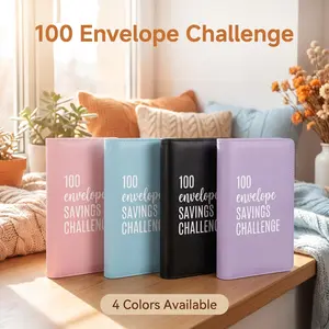 100 Envelope Savings Challenge PU Leather Budget Binder, Aesthetic Cash Stuffing Cash Saving Planner, Beginner Friendly Debt Free Finance Tracker for Monthly Income & Expense Logging