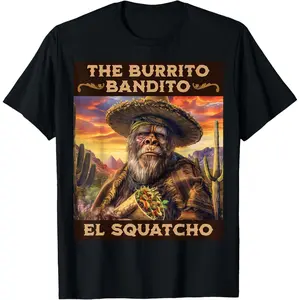 Y2K Summer Viral Print Oversized Graphic Vintage Unisex TeeThe Burrito Bandito, Bigfoot, Sasquatch, and El Squatcho T-Shirt