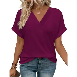 Summer Tops Short Dolman Sleeve Shirts Fashion V Neck Outfits Clothes