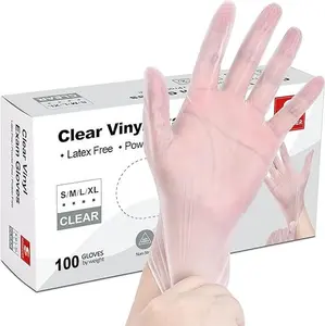 Basic Clear Vinyl Exam Gloves, Powder-Free Latex-Free Food Safe Cooking Cleaning Disposable Medical Glove 100 Pcs