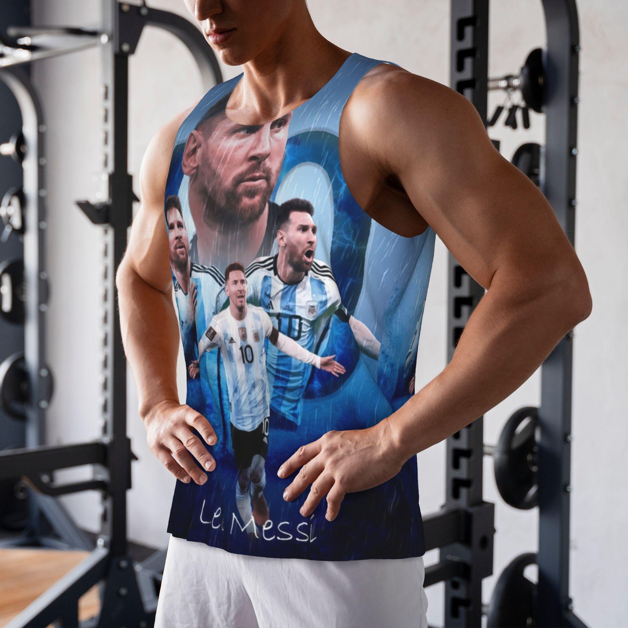Messi celebration vest, Argentina number 10, the eternal champion. Summer breathable legendary T-shirt, casual vest, standard fit, printed pattern.