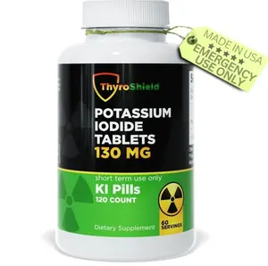 Potassium Iodide Tablets 130 mg | 120ct KI Tablets - Nuclear Radiation Protection - Potassium Iodine Pills - YODO Naciente - KI Pills - USA - ThyroShield