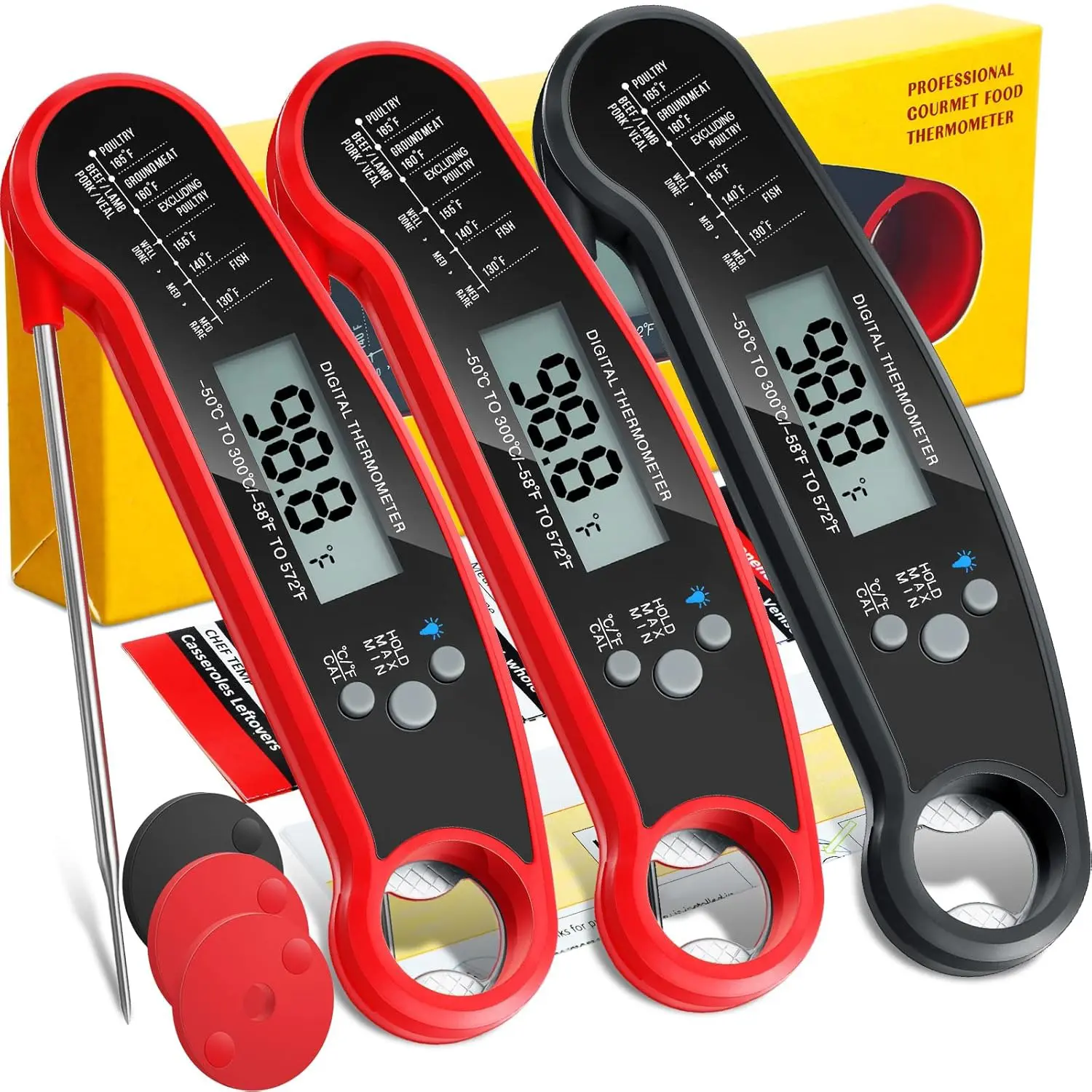 3PCS Instant Read Meat Thermometer Digital, Cooking, Food, Grill | 1-2 Second Ultra-Fast Response Time, Bright Backlit Display, Pre-Calibrated & Ready to Use sohochic