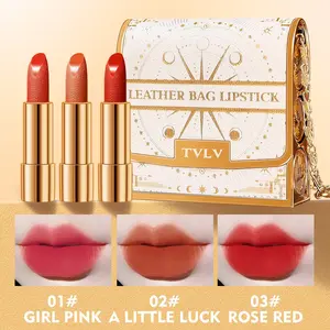 Matte Lipstick Set (3 Shades) with Gold Chain Bag, Velvet Texture, Intensely Pigmented, Waterproof & Long-lasting, Perfect Makeup Gift Box