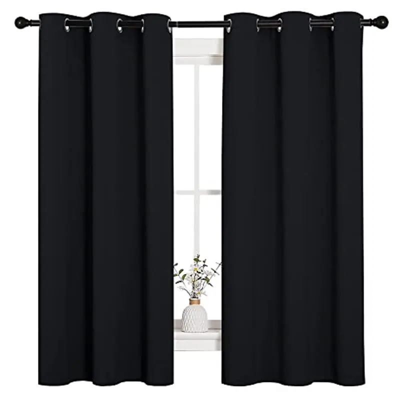 Halloween Pitch Black Solid Thermal Insulated Grommet Blackout Curtains/Drapes for Bedroom Window (2 Panels, 42 inches Wide by 63 inches Long, Black)