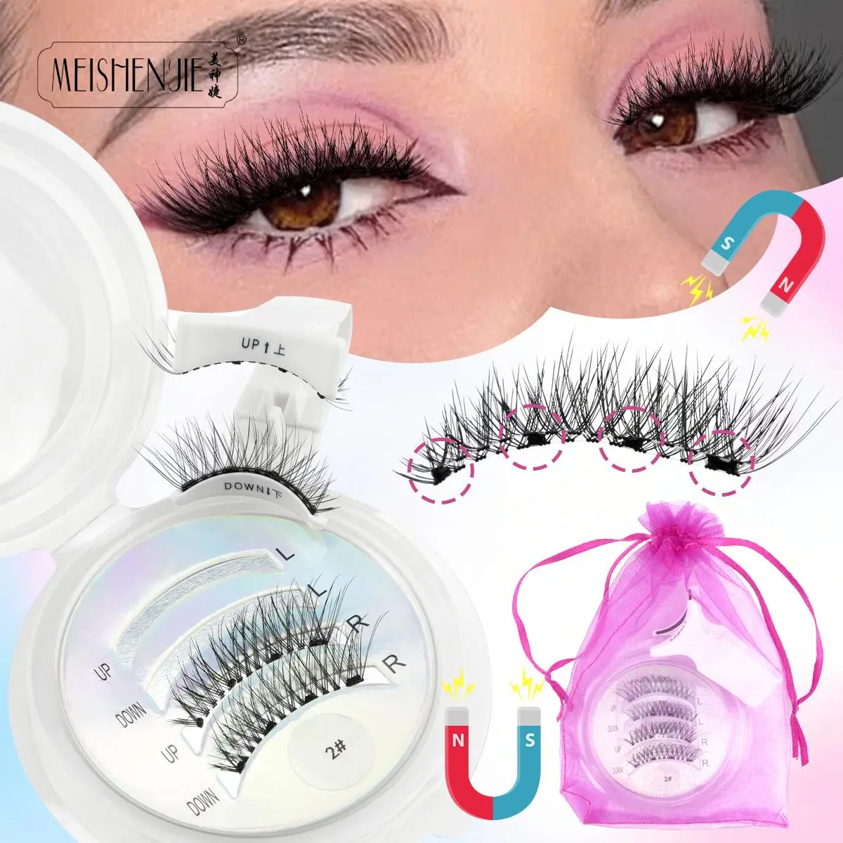 New 1 Pair Magnetic Eyelashes No Glue Needed Reusable Lashes Natural Anime Cat Eye Magnetic Lashes Kit Faux Cils Makeup Tools