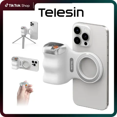 TELESIN Magnetic Phone Grip with Remote - 3KG Strong Magnet Camera Handle, Mobile Accessory for Outdoor Sports, Vlogging, Steady Shots Compatible with iPhone, Android, Samsung Smartphones, Cellphones, Smartphone