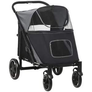 One-Click Foldable Doggy Stroller for Medium Large Dogs, Pet Stroller with Storage, Smooth Ride with Shock Absorption, Mesh Window, Safety Leash, Big Dog Walking Stroller