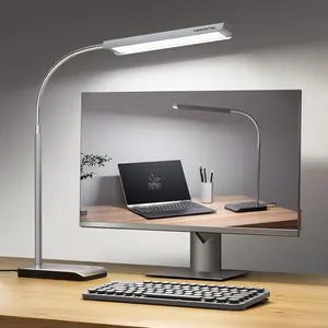 LOWER-TEC LED Desk Lamp, 12W Reading Desk Lamp for Office Home with 60 Lighting Modes, Touch Control & Timer Function, 750LM Bright Eye-Caring Gooseneck Desk Light Table Lamp for Study, Work, Silver