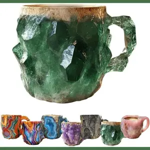 Natural Mineral Crystal Coffee Cup- Multicolor Crystal Cup(Amethyst, Quartz, Etc.), Suitable for Home, Office, and Travel- Hand Wash Only Stone Cup, Christmas Gift, Suitable for Coffee, Tea, Herbal Beverages Charms & Pendants