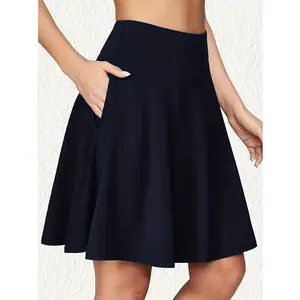 Women's Two-in-One Mid-Length Tennis Skirt Skort, High Waist Knee-Length Golf Skort with Underpants Pocket, Quick-Dry Sports Yoga Fitness Skirt, Women's Sportswear