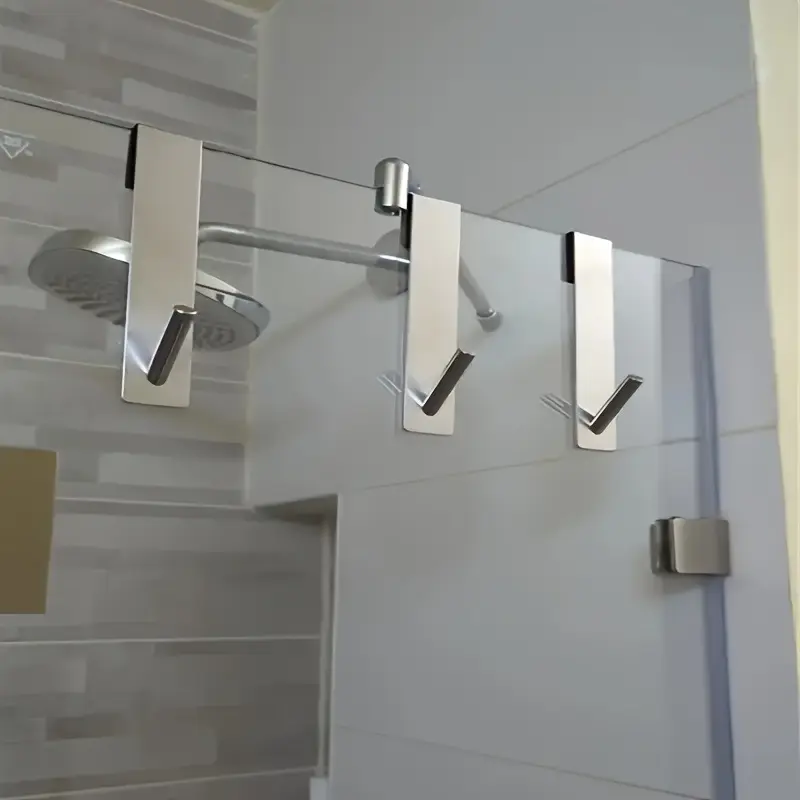 2 sets of shower door hooks - Brass-colored brushed gold frameless wall-mounted Bathroom Hardware bathroom hooks with curved design and spherical caps. Suitable for glass doors, shower curtain rods, and towel racks - Easy to install, corrosion-resistant