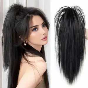 [Synthetic Claw Clip Ponytail] 1pc Women's Synthetic Claw Clip Ponytail Extension - Medium-Long Straight Hair, Natural Look & Easy to Wear, Secure Clip-In Design for Daily Use, All Ethnicities & Occasions, Versatile Hairpiece, Easy Attachme