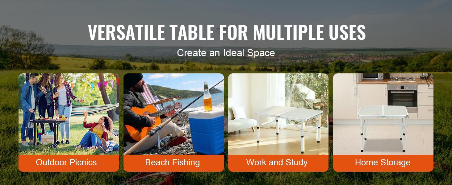 【FathersDayGift】VEVOR Folding Camping Table, Adjustable Height Outdoor Portable Side Tables, Lightweight Fold Up Table, Aluminum & MDF Ultra Compact Work Table, For Cooking, Beach, Picnic, Travel, 24x16 inch, Silver
