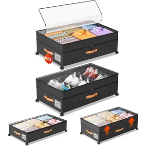 Under Bed Storage with Wheels, Large Capacity UnderBed Containers with Clear , Shoe Organizer Under Bed Drawers, Rolling Under the Bed Storage for Clothes, Shoes, Blankets