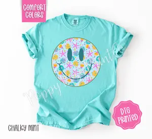 Beach Smiley Shirt Comfort Colors, Cute Summer Tshirt, Women's Happy Face Tee