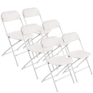 VEVOR 6 Pack Folding Chairs,  Foldable Plastic Chairs with Heavy Duty Metal Frame, Portable Folding Card Table Chairs, Stackable Indoor Outdoor Seats for Home, Yard, Garden, Parties, Events, White