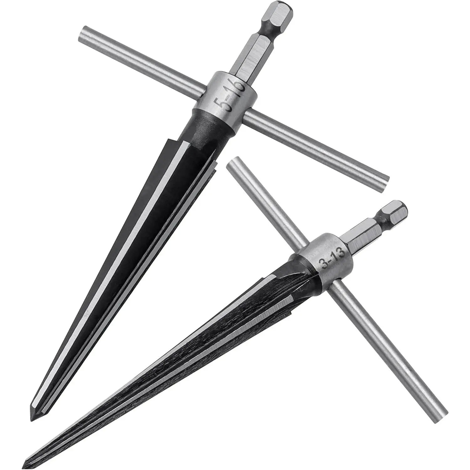 2 count T Handle Tapered Reamer Set 1/4" Hex Shank Detachable Taper Hand Reamers Guitar Tapered Hole Reamer Tool