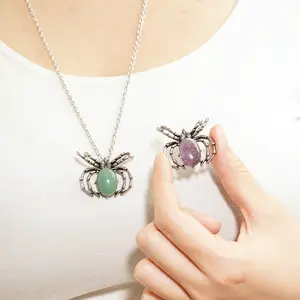 natural crystal，spider，Dark - style Pendant （present a necklace）