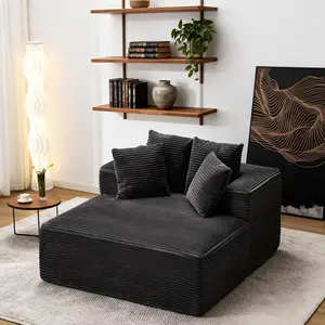 Qulomvs 57" Oversized Chaise Lounge Chair Indoor, No Assembly Boneless Couch, Corduroy Upholstered Sofa Bed, Deep Seat Comfy Reading Chair, Cloud Sleeper Couch for Living Room, Bedroom (Dark Grey)