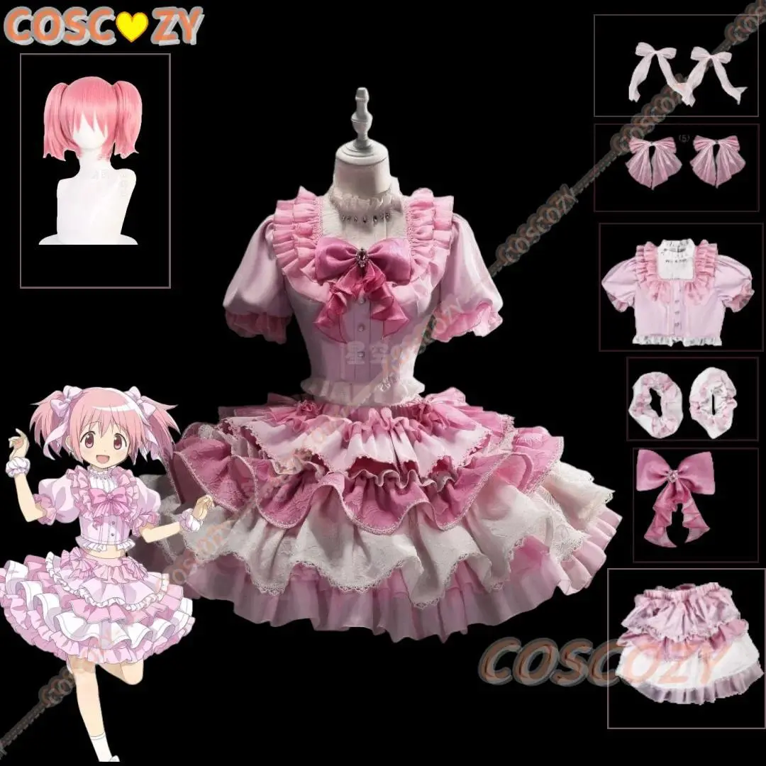Puella Magi Kaname Madoka Cosplay Costume Wig Japanese Sweet Female Lolita Performance Dress Role Play Costume Short Ball Dress