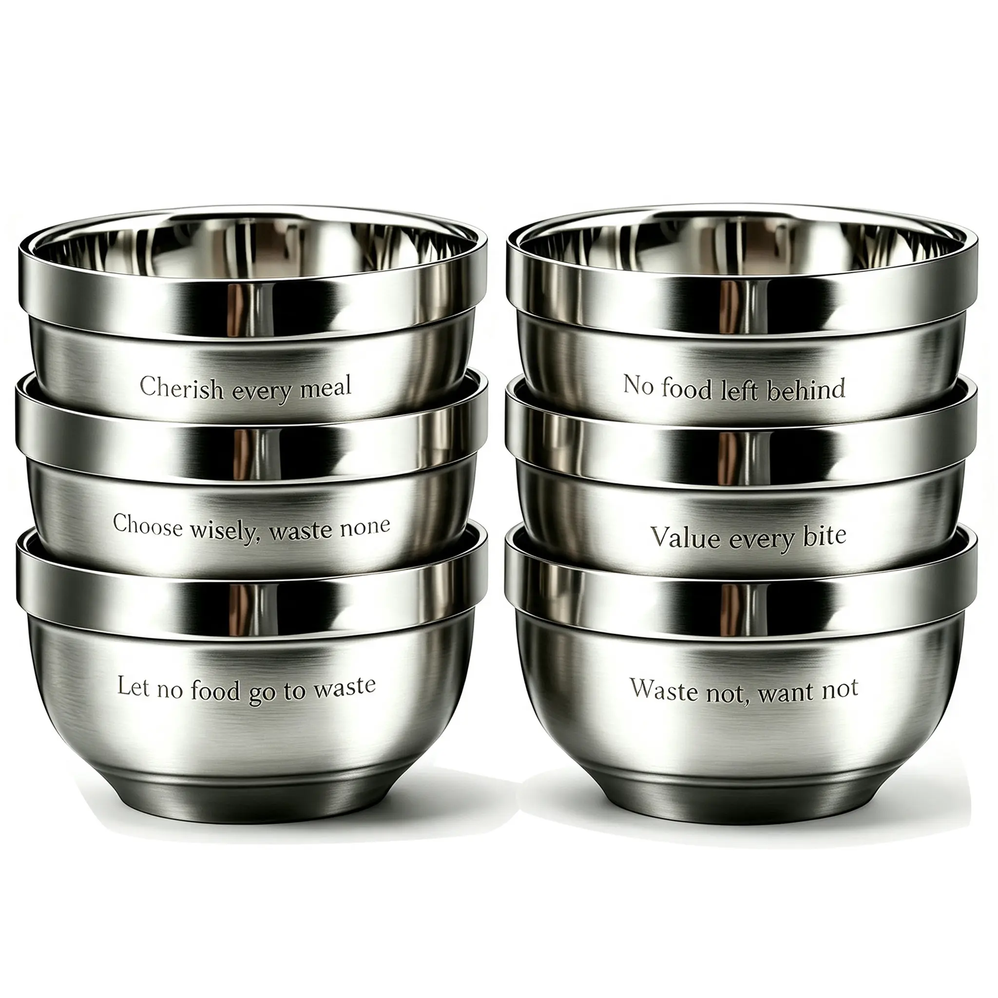 6Pcs/Set Engraved Stainless Steel Kitchen Bowls - Eco-Friendly, No-Waste Alternative to Disposable Bowls
