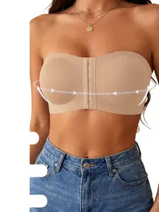 Women's Strapless Push-Up Bra, Seamless, Front Buckle Design, No Underwire, Perfect for Parties & Casual Wear, Comfortable Supportive Design