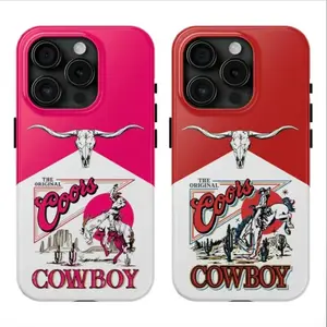 Coors Banquet Cowboy Phone Case Set for iPhone 11 12 13 14 15 16 17 Pro Max/Plus/Air |   Western Matching Hard Case |   Tough 2-Piece Durable Protection