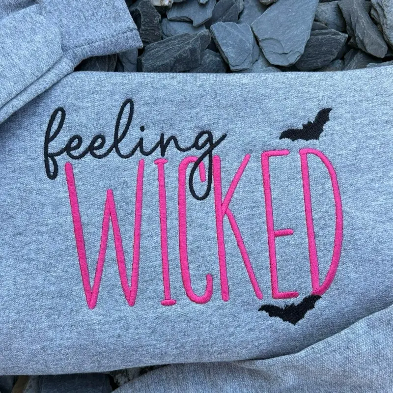 Feeling Wicked Embroidered Sweatshirt | Wicked Crewneck | Embroidered Spooky Season Crewneck