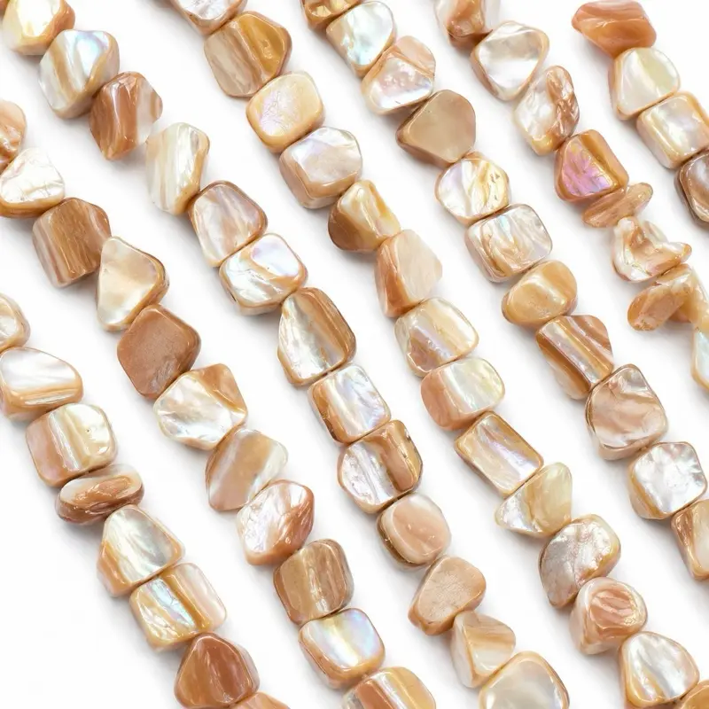 Dyed Beige Natural Sea Shell Bead Strand, Irregular 6–8mm Shell Beads, 16 Inch Strand, Approx. 53 Beads