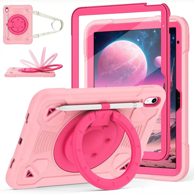 Heavy Duty Shockproof Silicone Tablet Case for iPad A16 11th Gen (11in) & 10th Gen (10.9in) 2025/2022, 360-Rotation Handle Stand Holder, Folding Screen Cover with Pencil Holder, Kids Tablet Accessories,techvibes