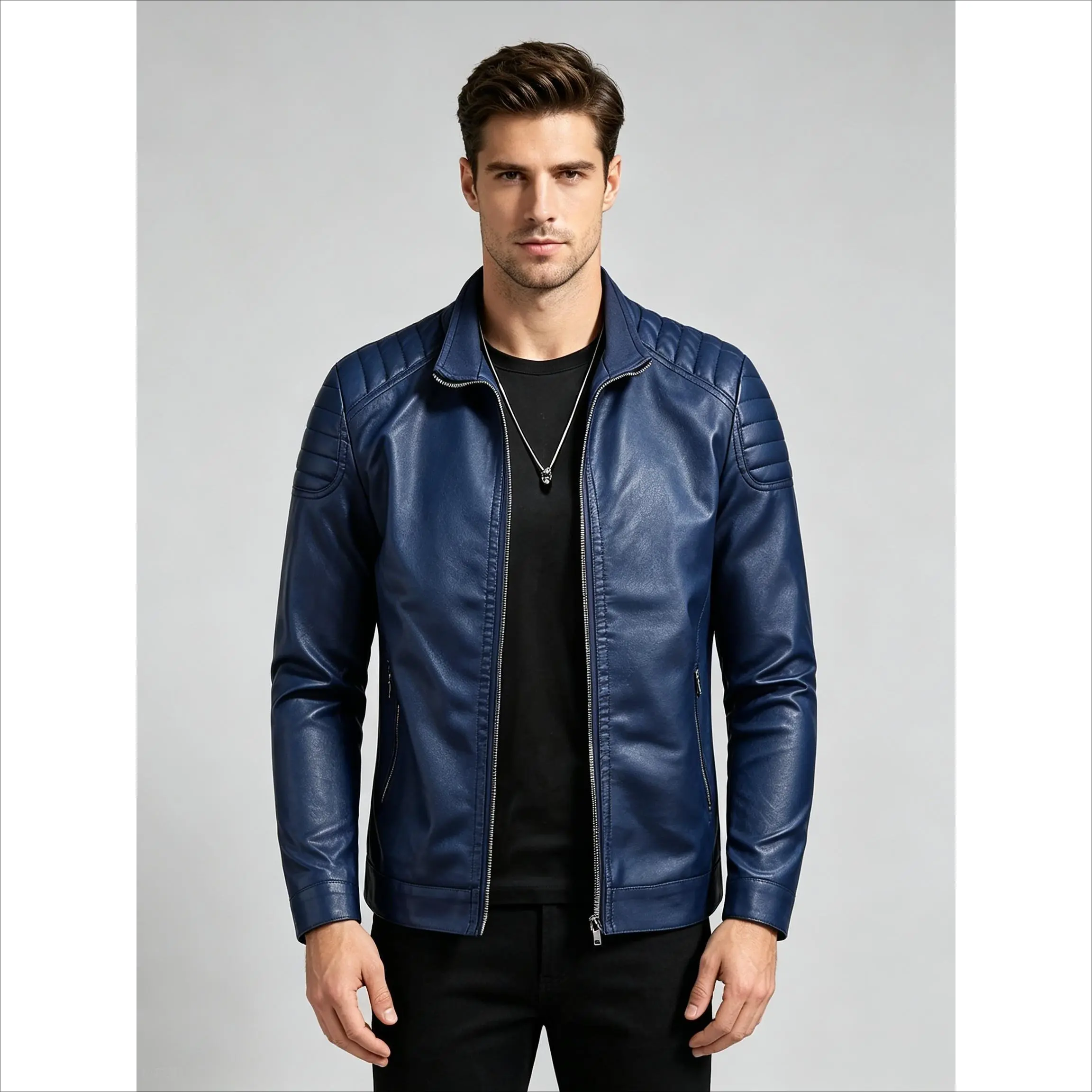 Men's Stylish PU Zip Up Hooded Jacket - Perfect For Fall & Winter Outdoor Cycling! Jacket Loose Casual Men's  Jacket  Street Retro Jacket Suitable for All Seasons