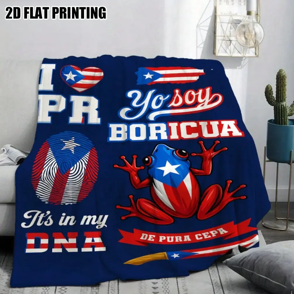 Puerto Rico Coquí Blanket, Yo Soy Boricua Flannel Throw Blanket, Cultural Frog Flag Art Print for Bed, Sofa, Couch, Family Room Decor, Island Pride Gift for Puerto Rican Home, Adults Kids, Heritage Party, Porch Decor