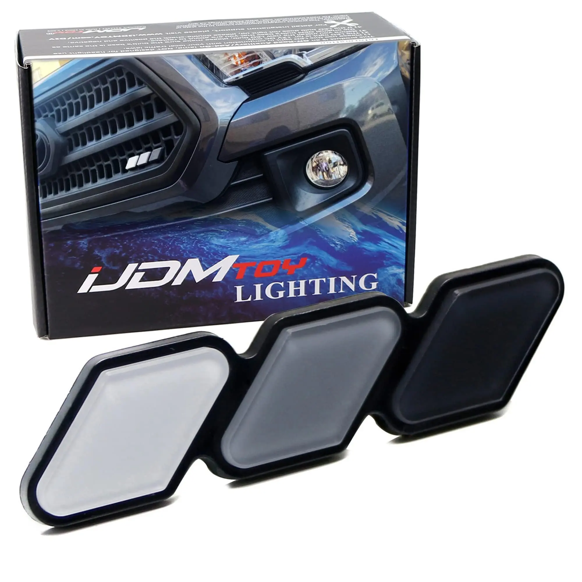 iJDMTOY Retro 3-Color Stripe Grille Badge Emblem w/No Removal Required Toggle Anchor Bolts, For Toyota Tacoma Tundra 4Runner FJ Cruiser RAV4 Hilux, etc (White/Grey/Black)
