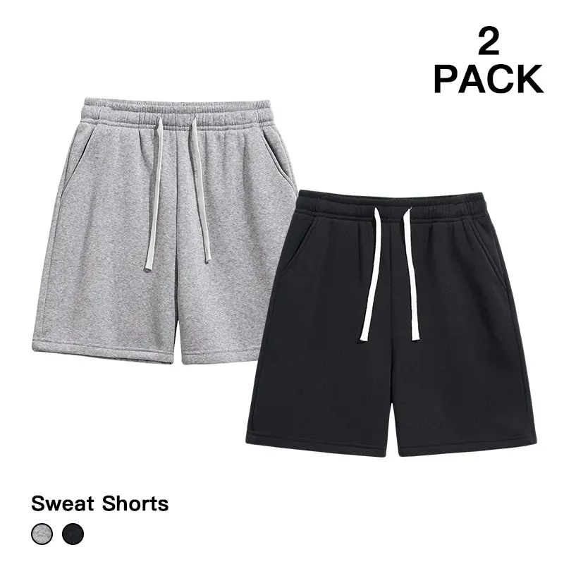 Trendy Streetwear 2 Pack Sweat Shorts Men Elastic Waist Loose Fit Gym Casual Daily Wear Short Trousers