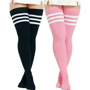 Thick & Highly Elastic Thigh High Socks for Women 90-200 Lbs, Super Cozy & Comfy, Extra Long Striped Over The Knee Long Socks, Womenswear Festival Party  Striped