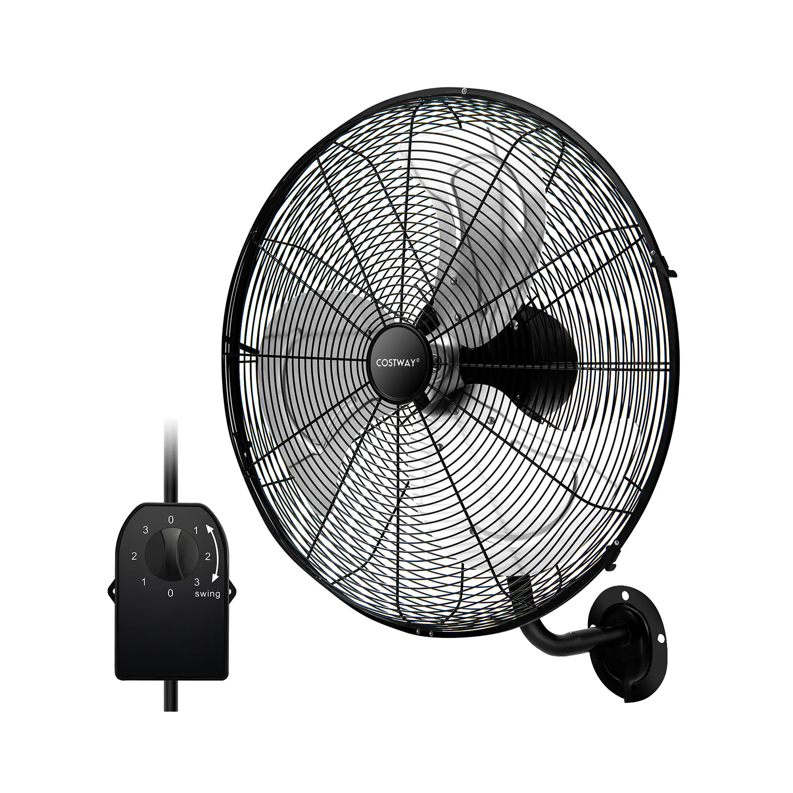 COSTWAY - 20 Inch Wall Mount Fan with 3 Fan Speeds and Adjustable Tilt Head-Black