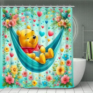 DISNEY CLASSIC Winnie The Pooh Color Floral Pattern Shower Curtain, Modern Style Shower Curtain, and 12 Durable Hooks, Bathroom Accessories, Home Decor, Great Housewarming Gift
