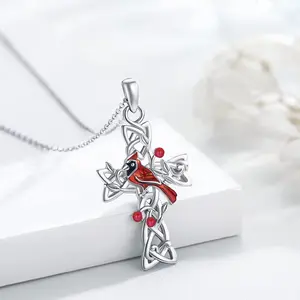 Cardinal Bird Skeleton Cross Fashion Necklace for Family and Friends Birthday Christmas Gift