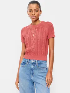 Old Navy Women's Seaside Cotton Short-Sleeve Cable-Knit Cropped Sweater