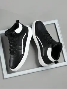 Men's Fashionable Lace Up High Top Sneakers, Trendy Fashion Sneaker, Casual Comfortable Sports Shoes for Daily Wear, Male All-match Round Toe Shoes for Daily Wear