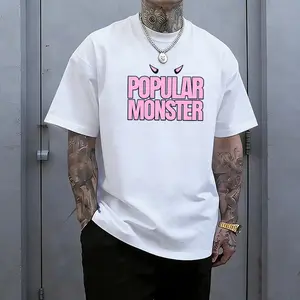 Men’s bold “Popular Monster” quote T-shirt with a cute devil horns design, made from comfortable cotton fabric—ideal for alternative fashion enthusiasts, casual wear, and statement street style. tiktokshopspringglowup