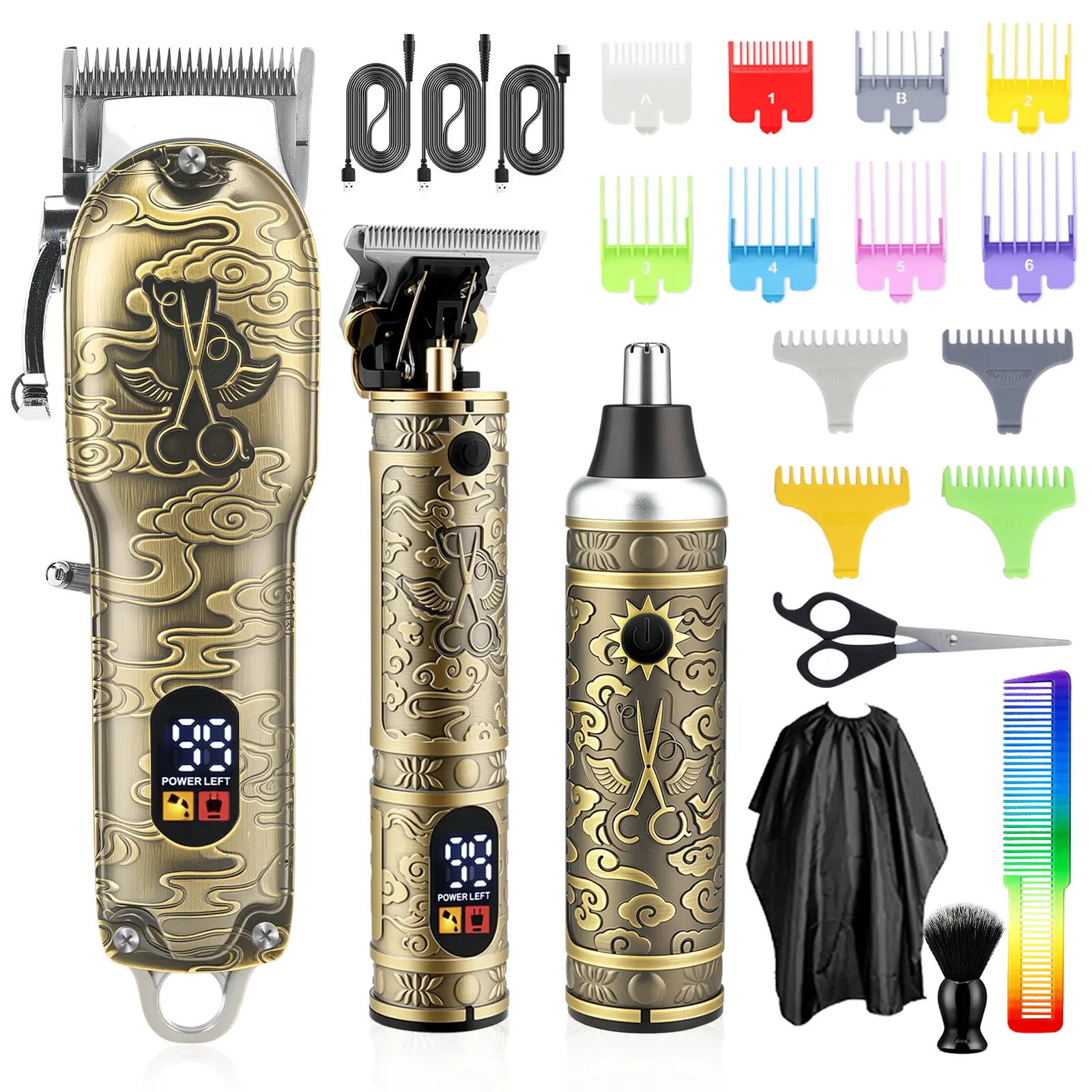 Amuliss Hair Clippers for Men, Professional Cordless Hair Clippers/Electric Hair Trimmer Beard Trimmer/Nose Trimmer Set USB Rechargeable Hair Cutting Grooming Kit with LED Display