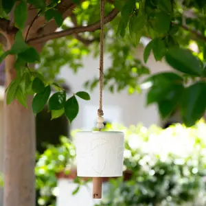 25.5" x 5" Ceramic Constellation Welcome Bell Matte White Hand-crafted Hanging Ornament for Outdoor Decor Nature Plant Hanging Planter