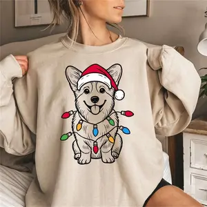 Festive Corgi Christmas Sweatshirt, Santa Corgi Sweater, Christmas Corgi, Holiday Dog Sweater