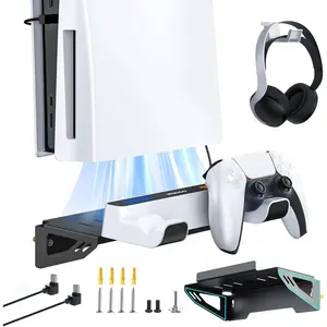 PS5 and PS5 Slim Wall Mount Kit with Charging Station, Dual Controller Chargers, Steel Wall Stand, and Headphone Hanger - Compatible with  5 (Disc & Digital)