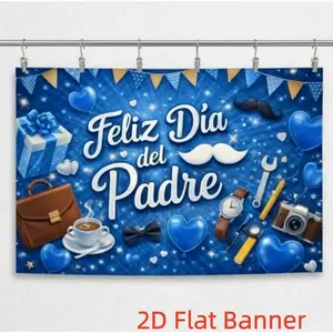 1PC,2D Flat Customize Backdrop Father's Day Decoration Backdrop, Blue - Themed Festival Party Background Wall Decoration, with Heart, Gift, Mustache Elements, Festival Atmosphere - Creating Decora