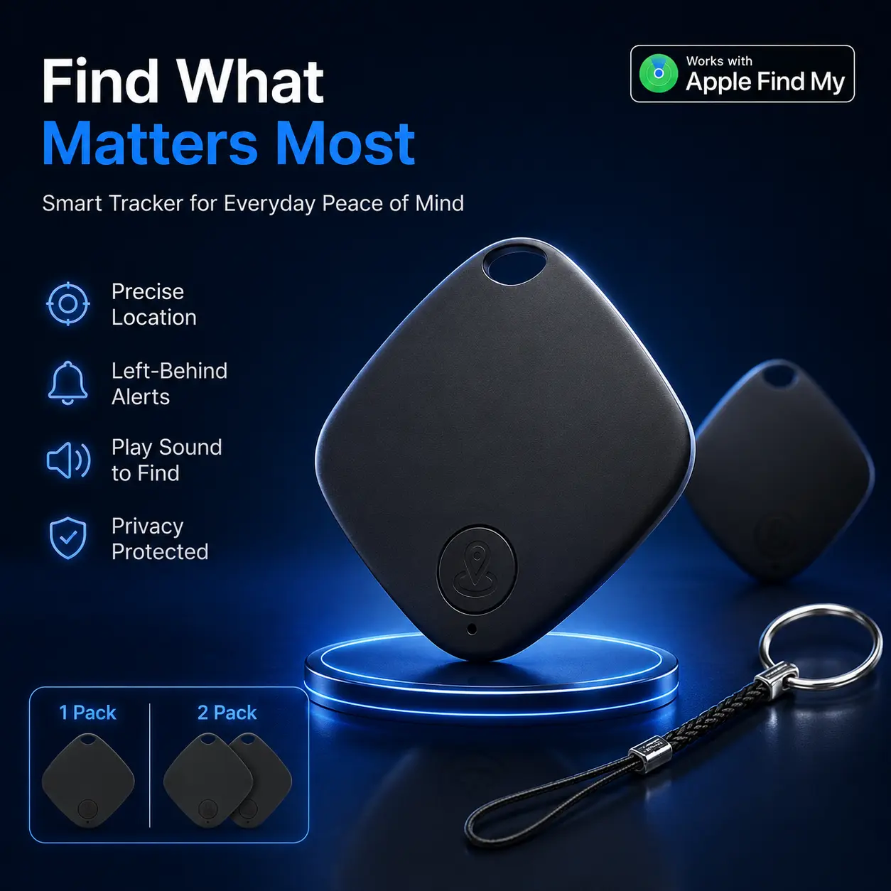 Smart Bluetooth Tracker for iOS, Key Finder & Bag Locator with Sound Alert and Separation Reminder, Compact Item Finder Tag for Luggage, Backpacks, Purses, Keys & Everyday Travel